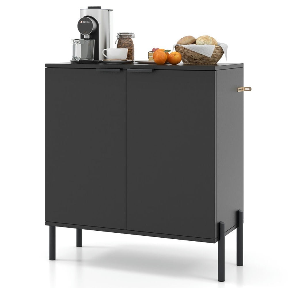Demi Bonn Kitchen Storage Cabinet, Buffet Sideboard, 2-Door Buffet Cabinet Sideboard with Shelf and Metal Legs, for Dining Room, Kitchen, Living Room, Black