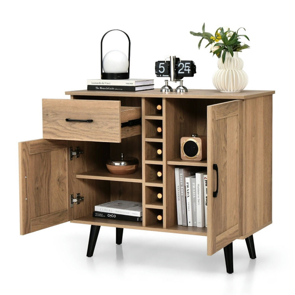 Finihen Kitchen Storage Cabinet, Buffet Sideboard, 2-Door Buffet Sideboard with 6-Bottle Wine Rack Drawer, for Dining Room, Kitchen, Living Room, Natural Finihen Kitchen Storage Cabinet, Buffet Sideboard, 2-Door Buffet Sideboard with 6-Bottle Wine Rack Drawer, for Dining Room, Kitchen, Living Room, Natural