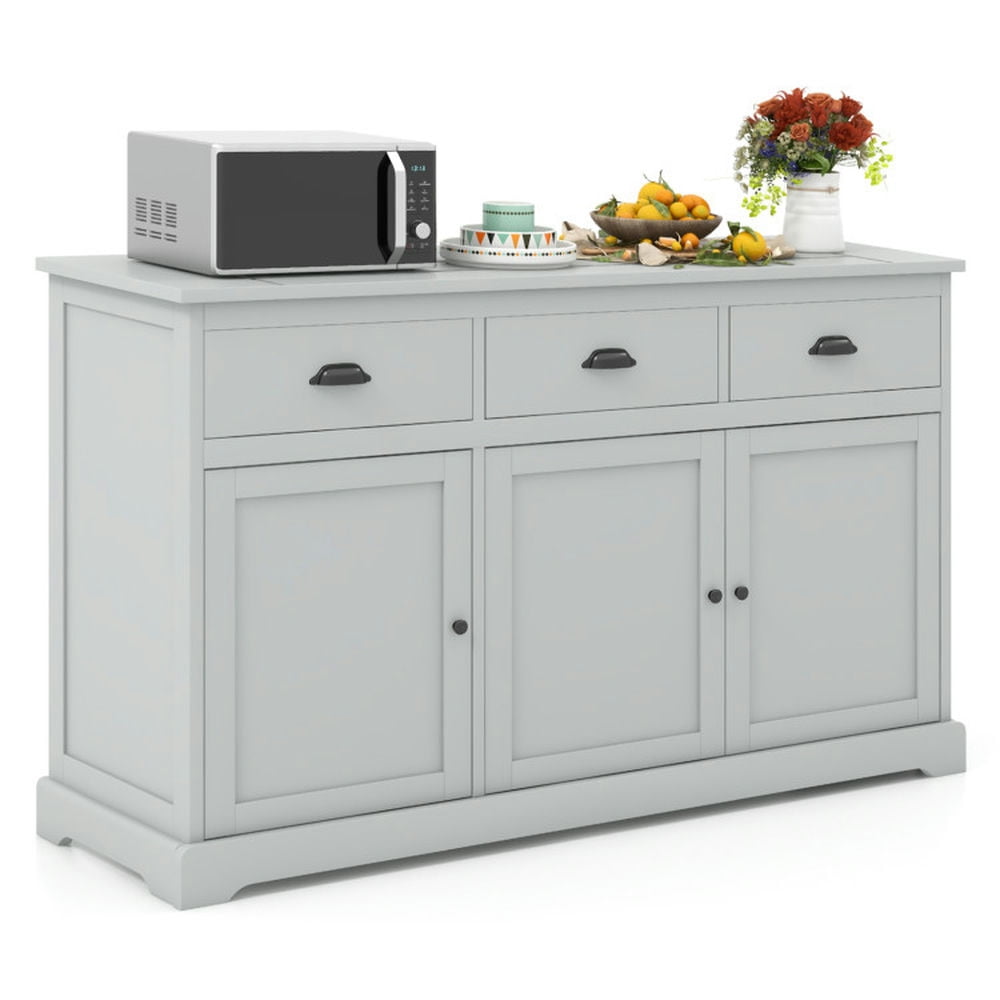 Finihen Kitchen Storage Cabinet, Buffet Sideboard, 3 Drawers Sideboard Buffet Storage with Adjustable Shelves, for Dining Room, Kitchen, Living Room, Gray