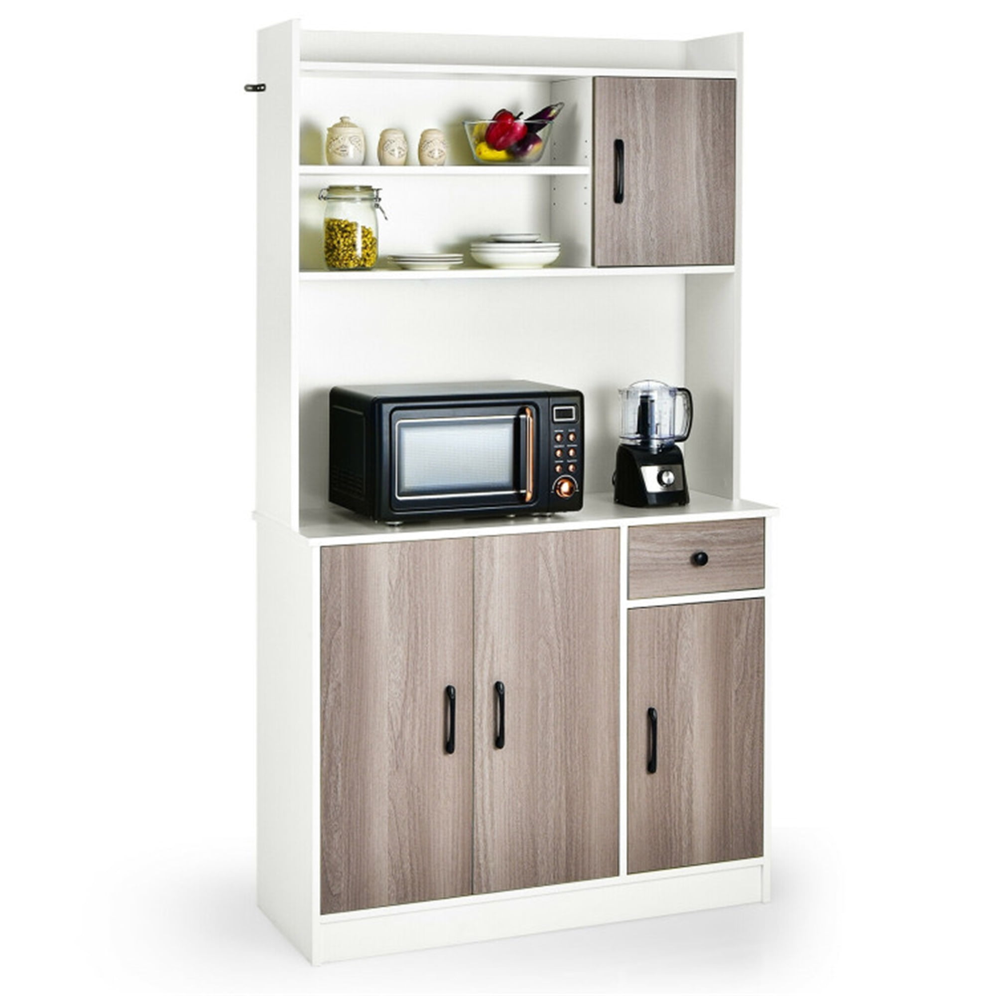Demi Bonn Kitchen Storage Cabinet, Buffet Sideboard, 4-Door Freestanding Kitchen Buffet with Hutch and Adjustable Shelves, for Dining Room, Kitchen, Living Room, White