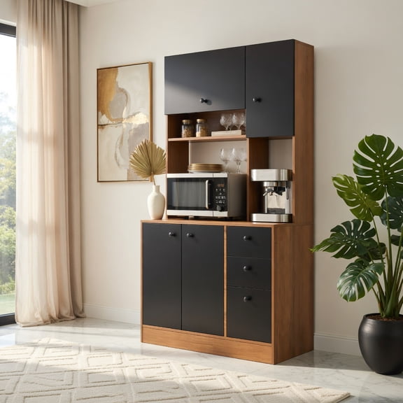 Demi Bonn Kitchen Storage Cabinet, Buffet Sideboard, 71ch Kitchen Pantry with 3 Storage Cabinet and 3 Deep Drawers, for Dining Room, Kitchen, Living Room, Brown