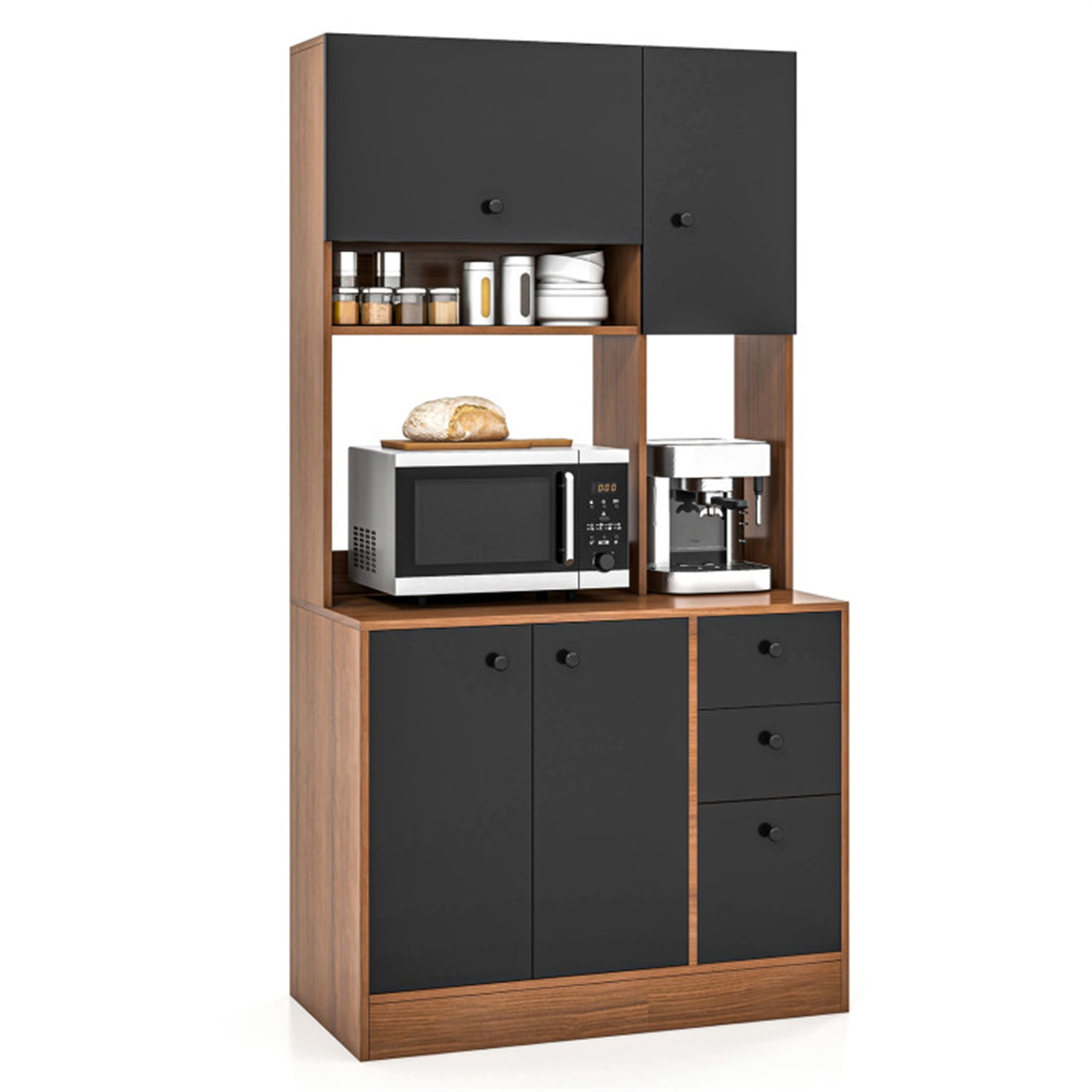 Demi Bonn Kitchen Storage Cabinet, Buffet Sideboard, 71ch Kitchen Pantry with 3 Storage Cabinet and 3 Deep Drawers, for Dining Room, Kitchen, Living Room, Brown