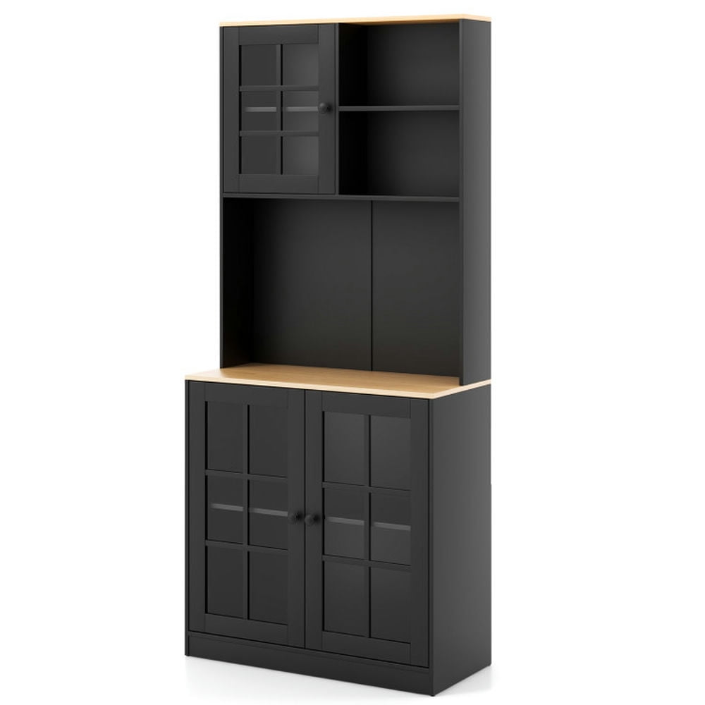 Finihen Kitchen Storage Cabinet, Buffet Sideboard, 72 Inch Freestanding Pantry Cabinet with Hutch and Adjustable Shelf, for Dining Room, Kitchen, Living Room, Black Finihen Kitchen Storage Cabinet, Buffet Sideboard, 72 Inch Freestanding Pantry Cabinet with Hutch and Adjustable Shelf, for Dining Room, Kitchen, Living Room, Black