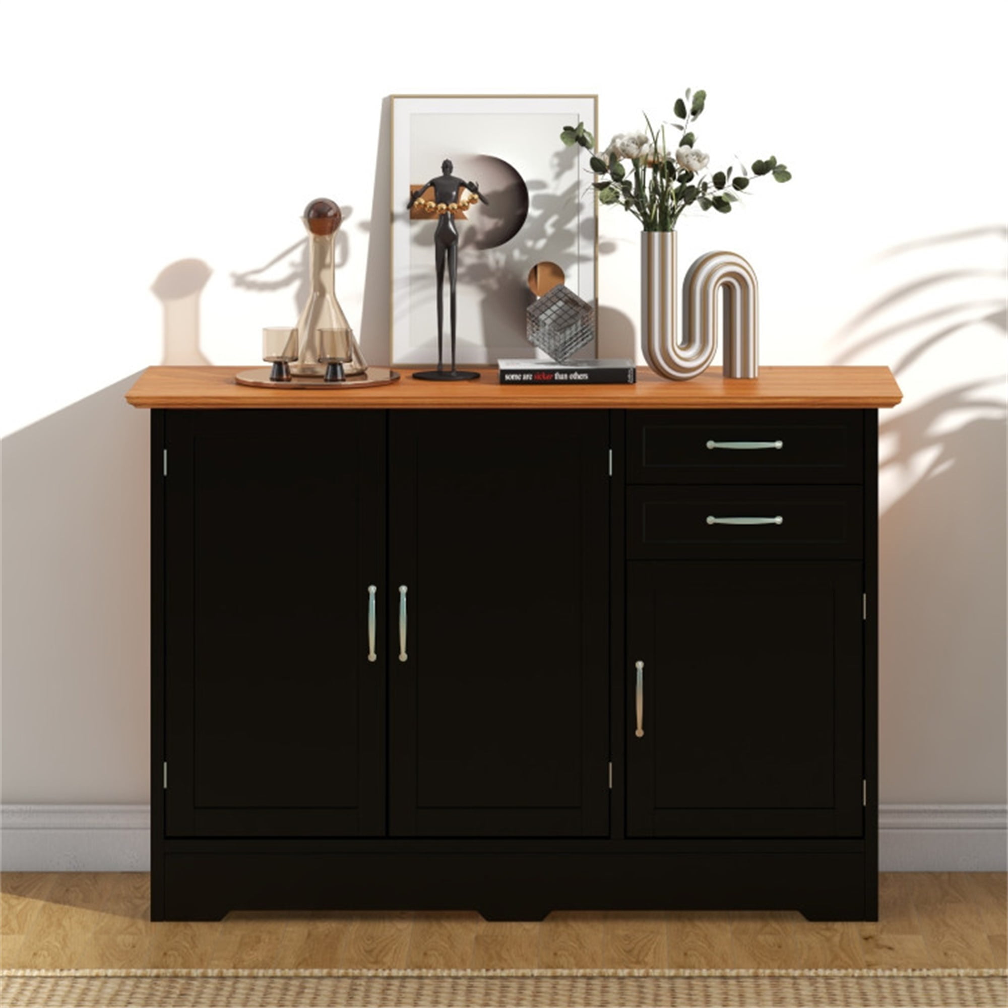 Demi Bonn Kitchen Storage Cabinet, Buffet Sideboard, Buffet Storage Cabinet with 2-Door Cabinet and 2 Drawers, for Dining Room, Kitchen, Living Room, Black