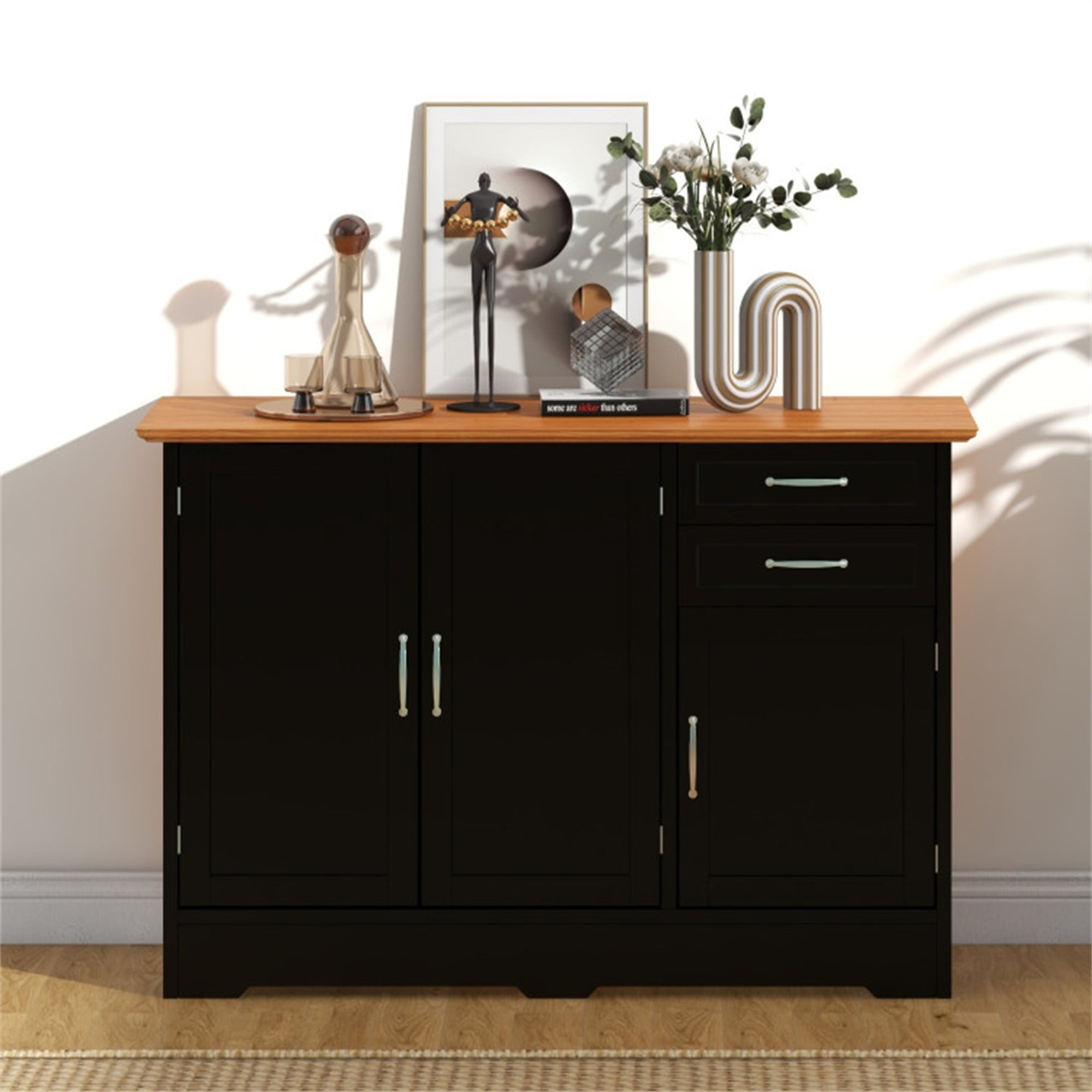 Finihen Kitchen Storage Cabinet, Buffet Sideboard, Buffet Storage Cabinet with 2-Door Cabinet and 2 Drawers, for Dining Room, Kitchen, Living Room, Black Finihen Kitchen Storage Cabinet, Buffet Sideboard, Buffet Storage Cabinet with 2-Door Cabinet and 2 Drawers, for Dining Room, Kitchen, Living Room, Black