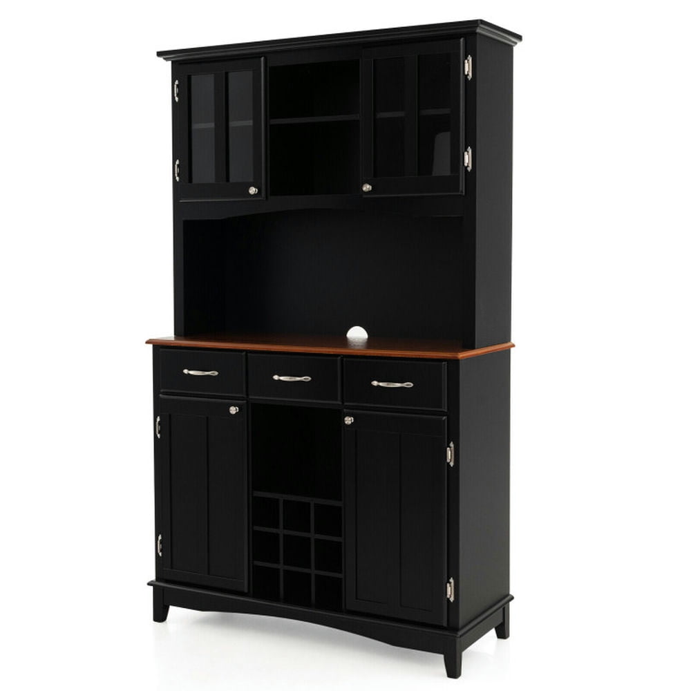 Finihen Kitchen Storage Cabinet, Buffet Sideboard, Kitchen Storage Cabinet Cupboard with Wine Rack and Drawers, for Dining Room, Kitchen, Living Room, Black Finihen Kitchen Storage Cabinet, Buffet Sideboard, Kitchen Storage Cabinet Cupboard with Wine Rack and Drawers, for Dining Room, Kitchen, Living Room, Black
