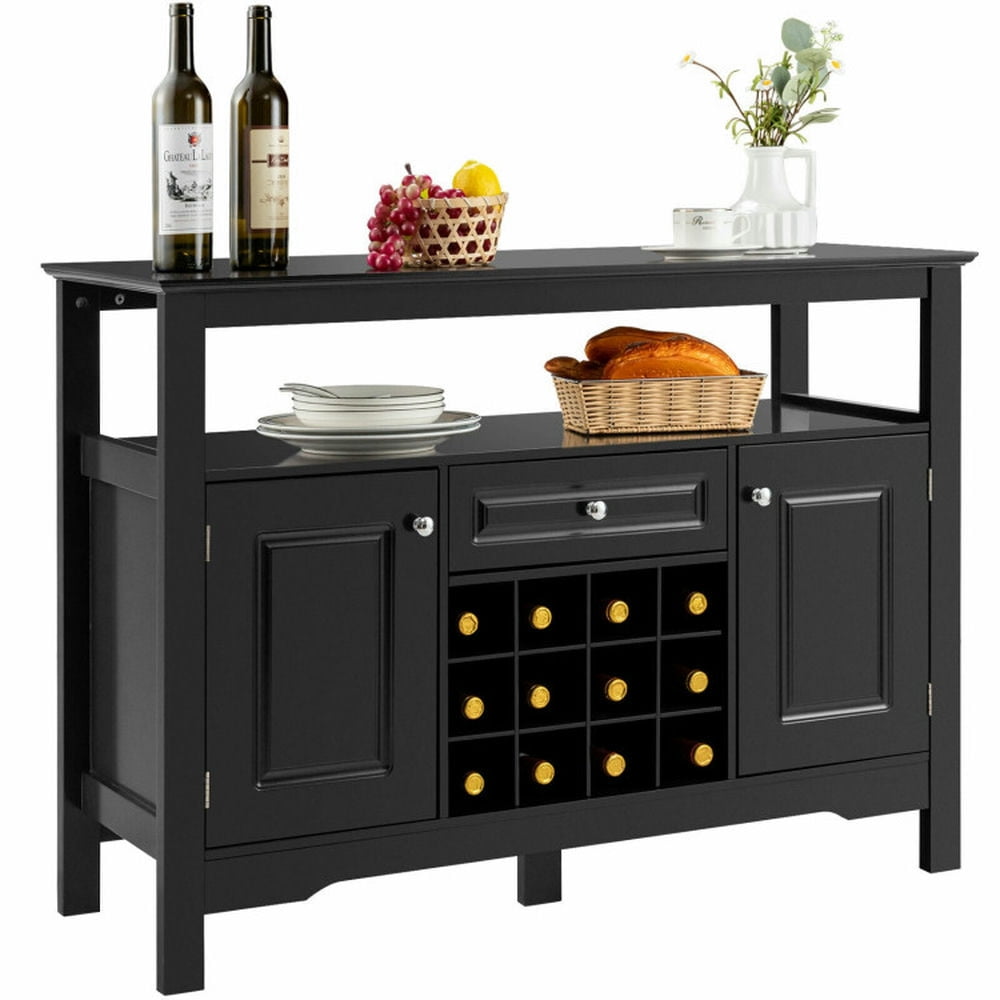Finihen Kitchen Storage Cabinet, Buffet Sideboard, Elegant Classical Multifunctional Wooden Wine Cabinet Table, for Dining Room, Kitchen, Living Room, Black Finihen Kitchen Storage Cabinet, Buffet Sideboard, Elegant Classical Multifunctional Wooden Wine Cabinet Table, for Dining Room, Kitchen, Living Room, Black