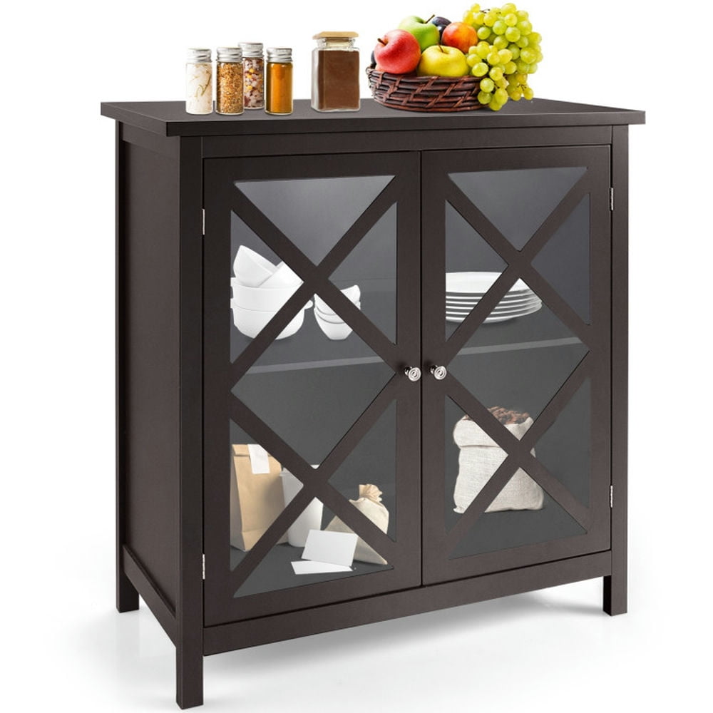 Finihen Kitchen Storage Cabinet, Buffet Sideboard, Freestanding Kitchen Buffet Cabinet with Glass Doors and Adjustable Shelf, for Dining Room, Kitchen, Living Room, Brown Finihen Kitchen Storage Cabinet, Buffet Sideboard, Freestanding Kitchen Buffet Cabinet with Glass Doors and Adjustable Shelf, for Dining Room, Kitchen, Living Room, Brown