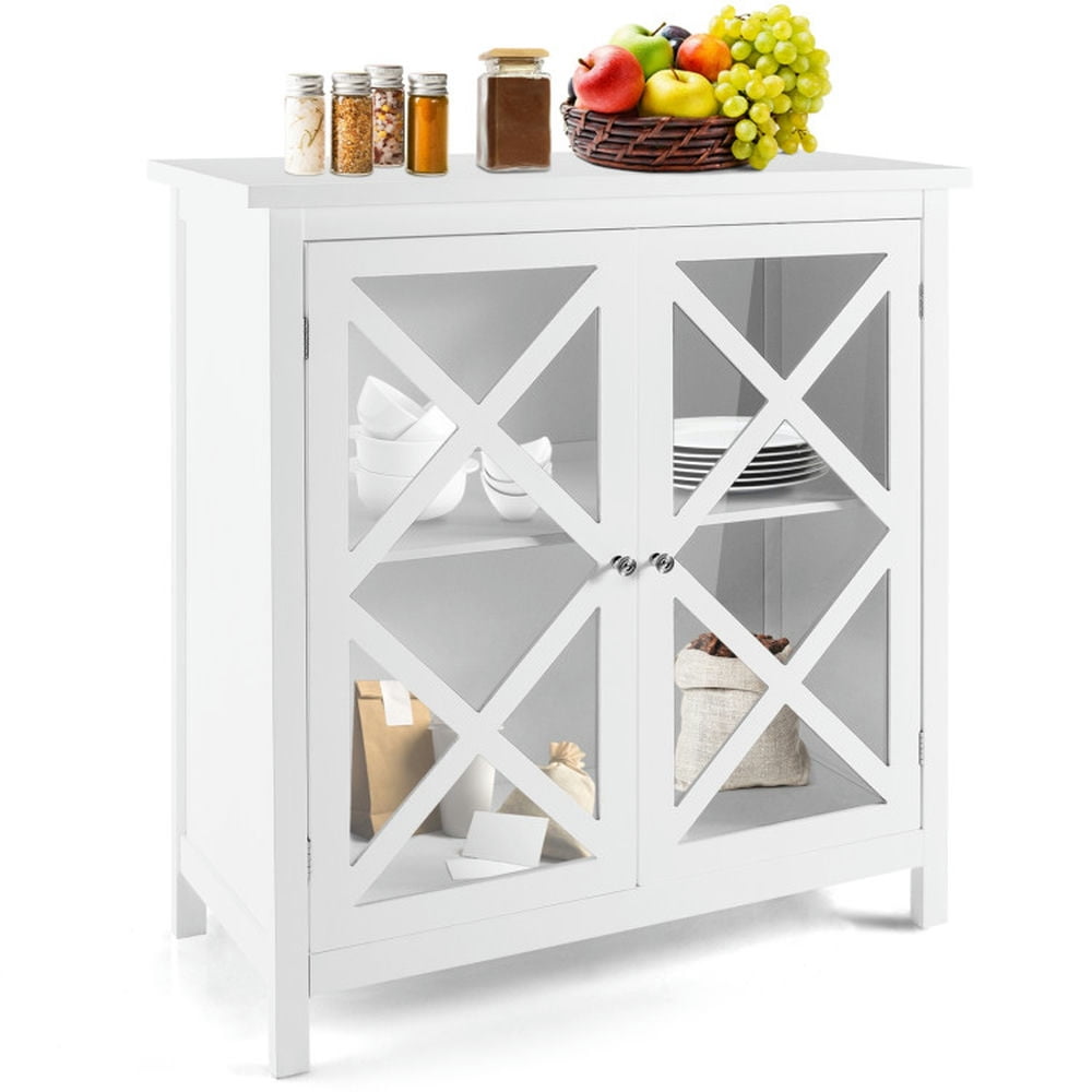Finihen Kitchen Storage Cabinet, Buffet Sideboard, Freestanding Kitchen Buffet Cabinet with Glass Doors and Adjustable Shelf, for Dining Room, Kitchen, Living Room, White Finihen Kitchen Storage Cabinet, Buffet Sideboard, Freestanding Kitchen Buffet Cabinet with Glass Doors and Adjustable Shelf, for Dining Room, Kitchen, Living Room, White