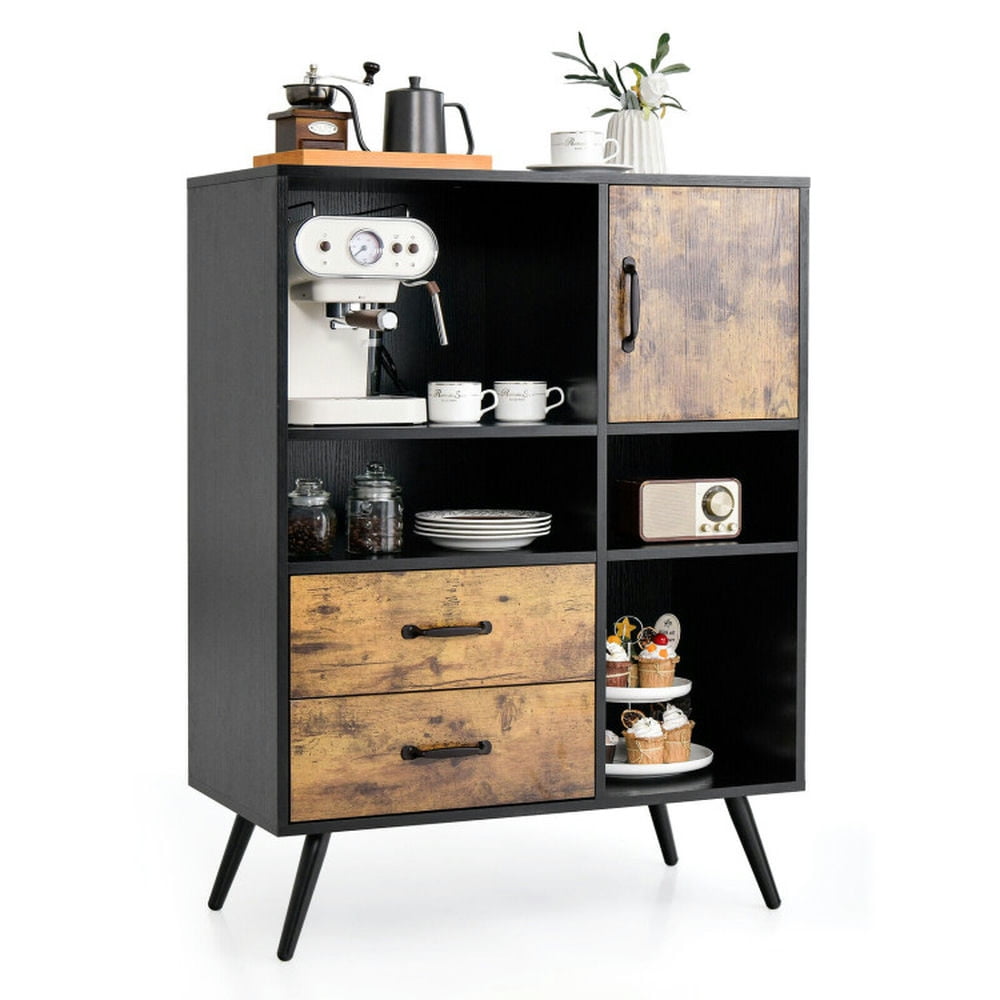 Finihen Kitchen Storage Cabinet, Buffet Sideboard, Industrial Buffet Sideboard Kitchen Cupboard with Cubbies Drawers, for Dining Room, Kitchen, Living Room, Rustic Brown Finihen Kitchen Storage Cabinet, Buffet Sideboard, Industrial Buffet Sideboard Kitchen Cupboard with Cubbies Drawers, for Dining Room, Kitchen, Living Room, Rustic Brown