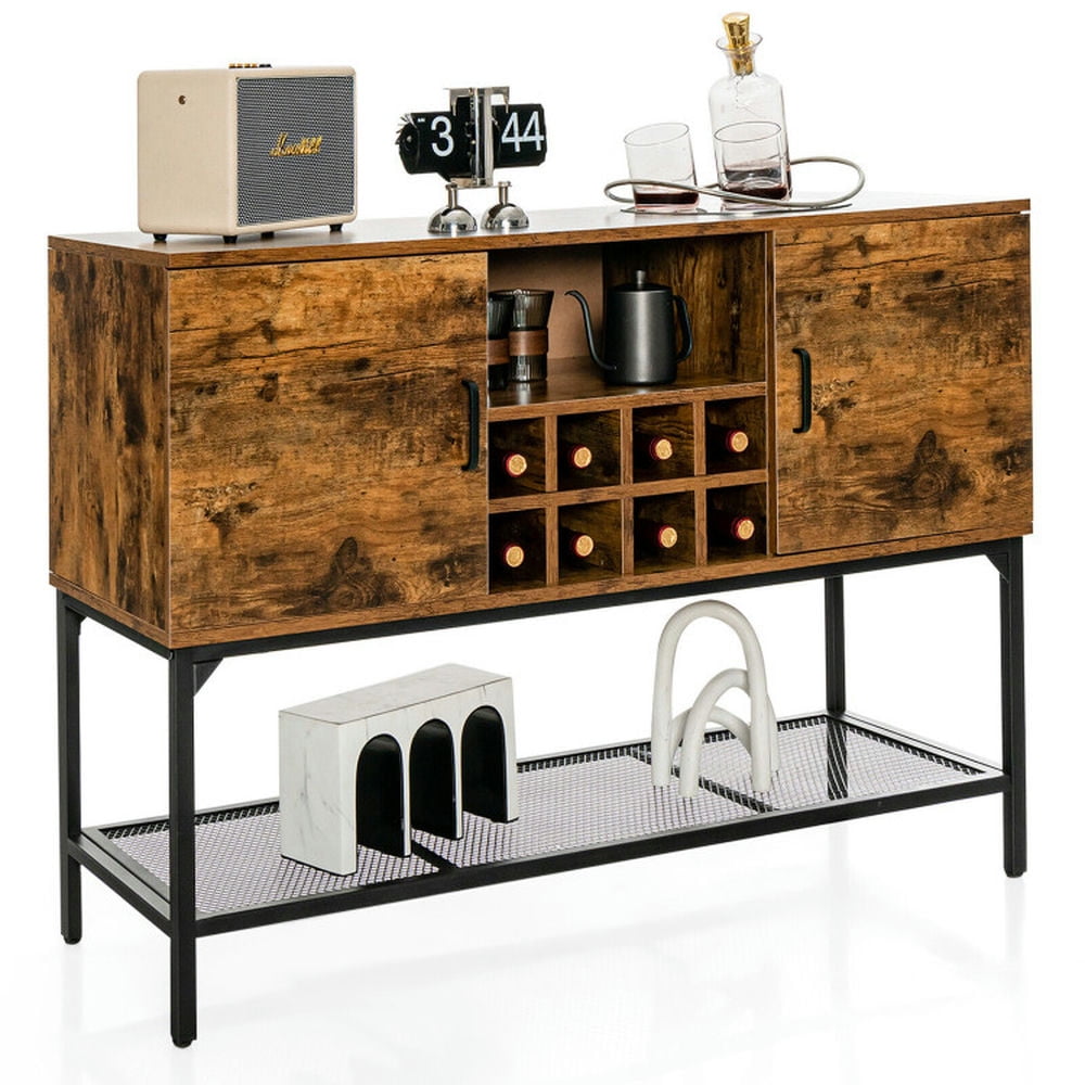 Finihen Kitchen Storage Cabinet, Buffet Sideboard, Industrial Kitchen Buffet Sideboard with Wine Rack and 2 Doors, for Dining Room, Kitchen, Living Room, Rustic Brown Finihen Kitchen Storage Cabinet, Buffet Sideboard, Industrial Kitchen Buffet Sideboard with Wine Rack and 2 Doors, for Dining Room, Kitchen, Living Room, Rustic Brown
