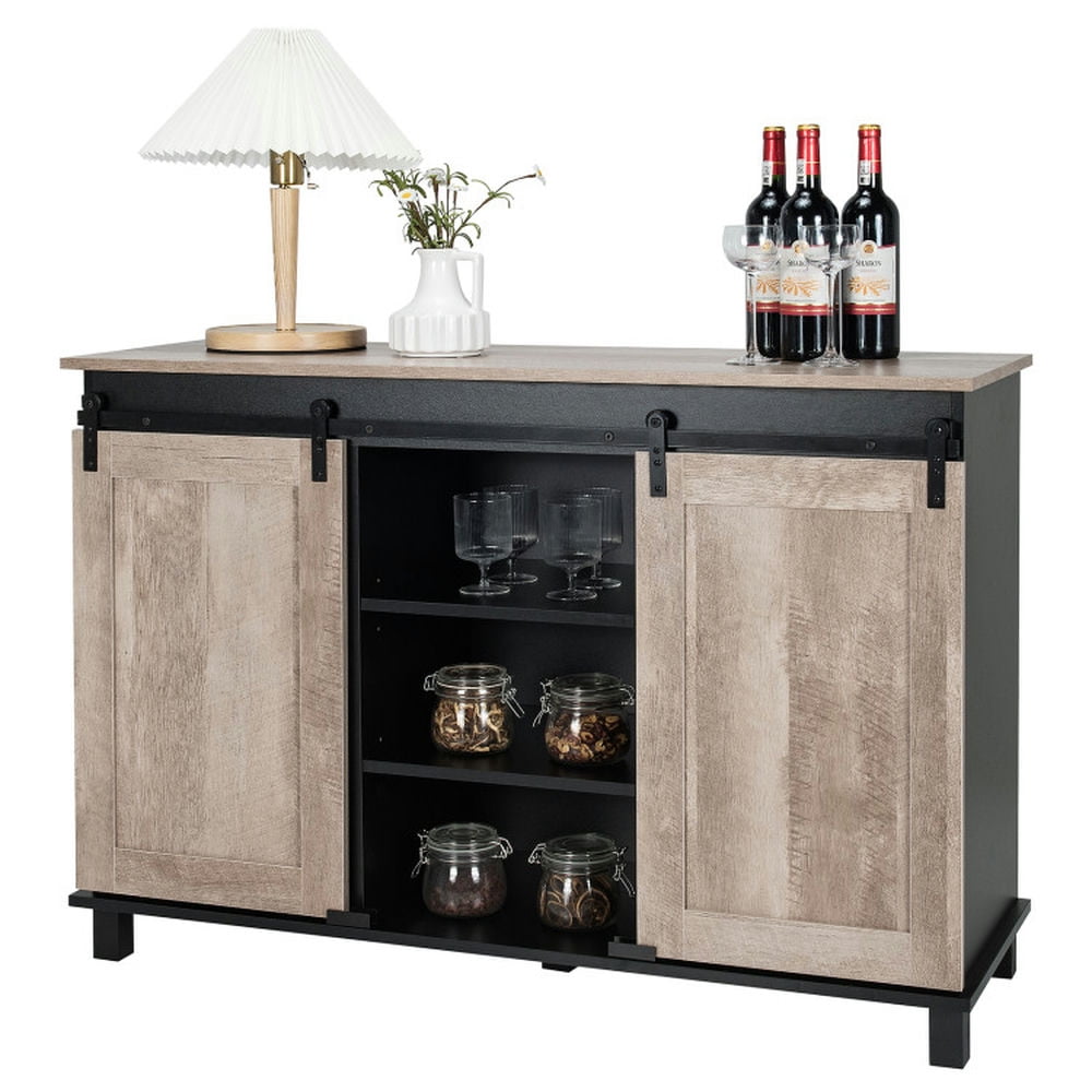 Finihen Kitchen Storage Cabinet, Buffet Sideboard, Kitchen Buffet Sideboard with 2 Sliding Barn Doors, for Dining Room, Kitchen, Living Room, Oak Finihen Kitchen Storage Cabinet, Buffet Sideboard, Kitchen Buffet Sideboard with 2 Sliding Barn Doors, for Dining Room, Kitchen, Living Room, Oak