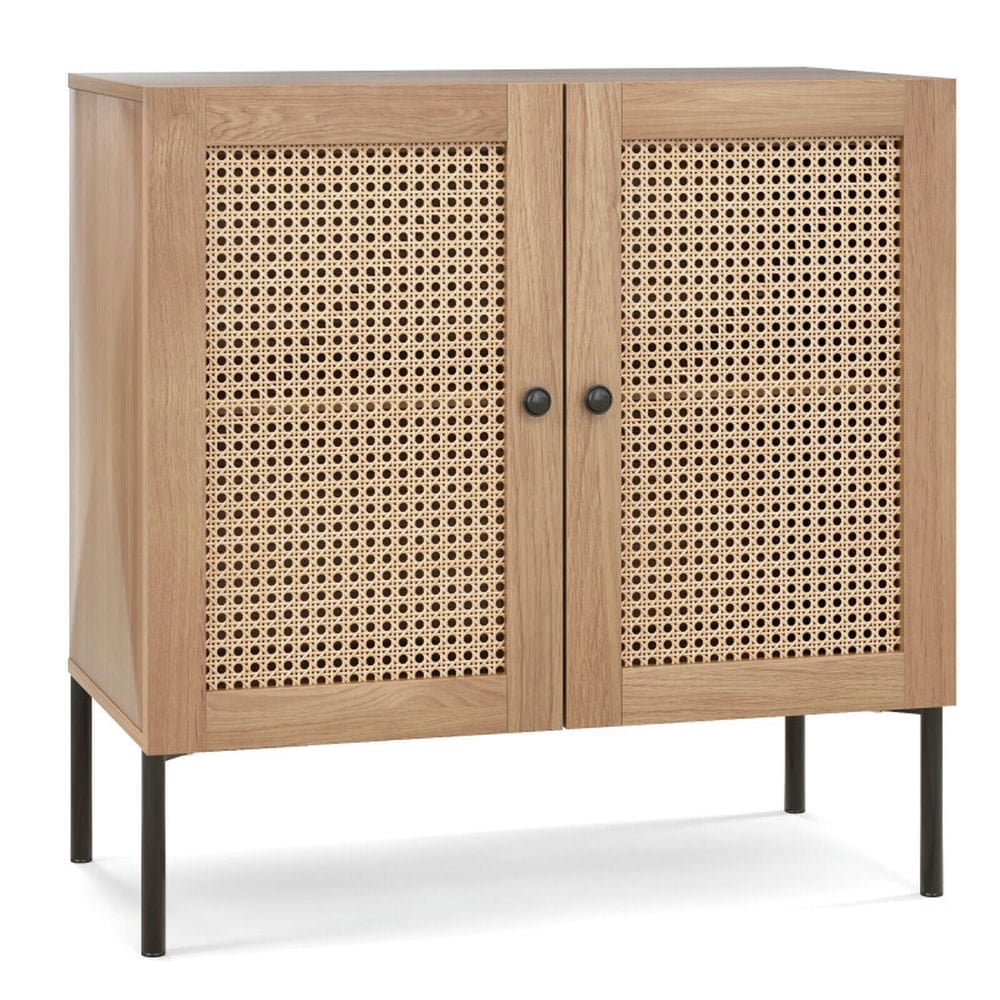 Demi Bonn Kitchen Storage Cabinet, Buffet Sideboard, Kitchen Sideboard with 2 Rattan Doors and Adjustable Shelf, for Dining Room, Kitchen, Living Room, Natural