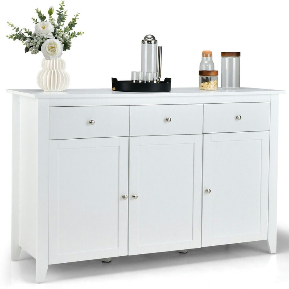 Finihen Kitchen Storage Cabinet, Buffet Sideboard, Kitchen Wooden Storage with 3 Drawers, for Dining Room, Kitchen, Living Room, White Finihen Kitchen Storage Cabinet, Buffet Sideboard, Kitchen Wooden Storage with 3 Drawers, for Dining Room, Kitchen, Living Room, White