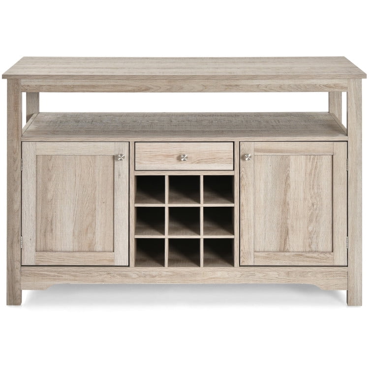 Finihen Kitchen Storage Cabinet, Buffet Sideboard, Server Buffet Sideboard With Wine Rack and Open Shelf, for Dining Room, Kitchen, Living Room, Gray