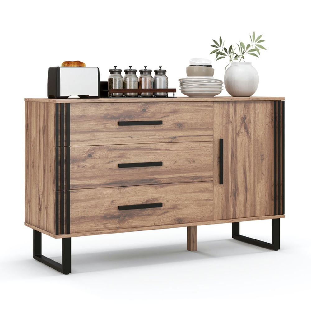 Finihen Kitchen Storage Cabinet, Buffet Sideboard, Sideboard Buffet Cabinet Credenza Storage Cabinet with 3 Drawers, for Dining Room, Kitchen, Living Room, Rustic Brown Finihen Kitchen Storage Cabinet, Buffet Sideboard, Sideboard Buffet Cabinet Credenza Storage Cabinet with 3 Drawers, for Dining Room, Kitchen, Living Room, Rustic Brown
