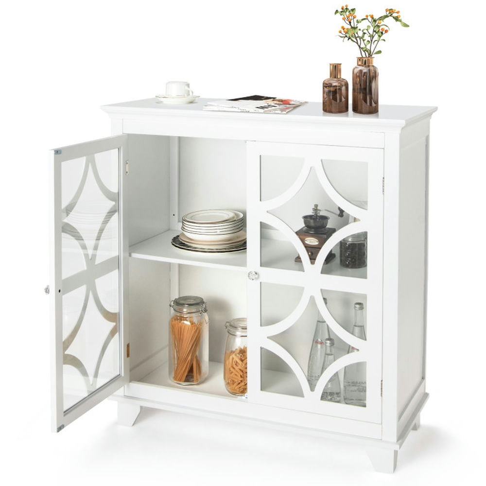 Finihen Kitchen Storage Cabinet, Buffet Sideboard, Kitchen Buffet Sideboard with Glass Doors and Adjustable Shelf, for Dining Room, Kitchen, Living Room, White Finihen Kitchen Storage Cabinet, Buffet Sideboard, Kitchen Buffet Sideboard with Glass Doors and Adjustable Shelf, for Dining Room, Kitchen, Living Room, White
