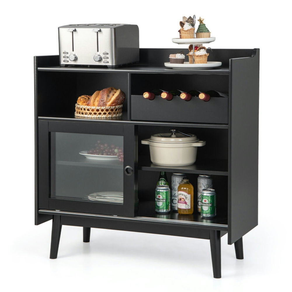Finihen Kitchen Storage Cabinet, Buffet Sideboard, Kitchen Buffet Sideboard with Wine Rack and Sliding Door, for Dining Room, Kitchen, Living Room, Black Finihen Kitchen Storage Cabinet, Buffet Sideboard, Kitchen Buffet Sideboard with Wine Rack and Sliding Door, for Dining Room, Kitchen, Living Room, Black