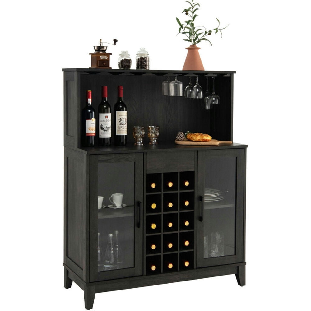 Finihen Kitchen Storage Cabinet, Buffet Sideboard, Storage Bar Cabinet with Framed Tempered Glass Door, for Dining Room, Kitchen, Living Room, Black Finihen Kitchen Storage Cabinet, Buffet Sideboard, Storage Bar Cabinet with Framed Tempered Glass Door, for Dining Room, Kitchen, Living Room, Black