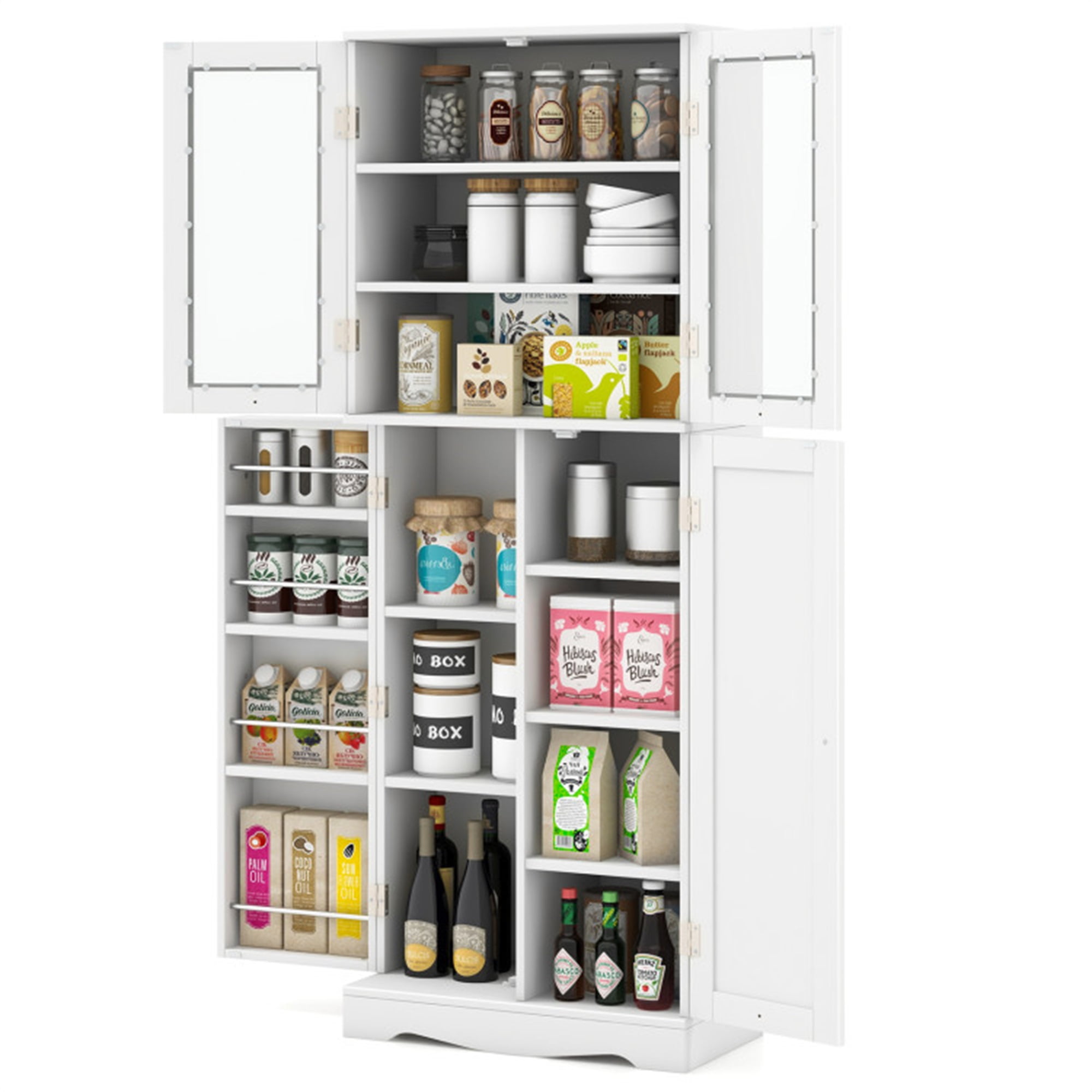 Finihen Kitchen Storage Cabinet, Buffet Sideboard, Tall Kitchen Pantry Cabinet with Dual Tempered Glass Doors and Shelves, for Dining Room, Kitchen, Living Room, White Finihen Kitchen Storage Cabinet, Buffet Sideboard, Tall Kitchen Pantry Cabinet with Dual Tempered Glass Doors and Shelves, for Dining Room, Kitchen, Living Room, White