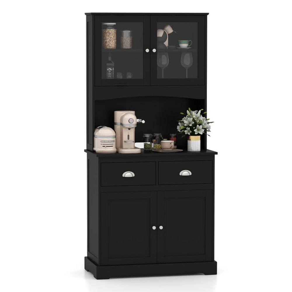 Finihen Kitchen Storage Cabinet, Buffet Sideboard, Tall Sideboard with 2 Drawers and Adjustable Shelves, for Dining Room, Kitchen, Living Room, Black Finihen Kitchen Storage Cabinet, Buffet Sideboard, Tall Sideboard with 2 Drawers and Adjustable Shelves, for Dining Room, Kitchen, Living Room, Black