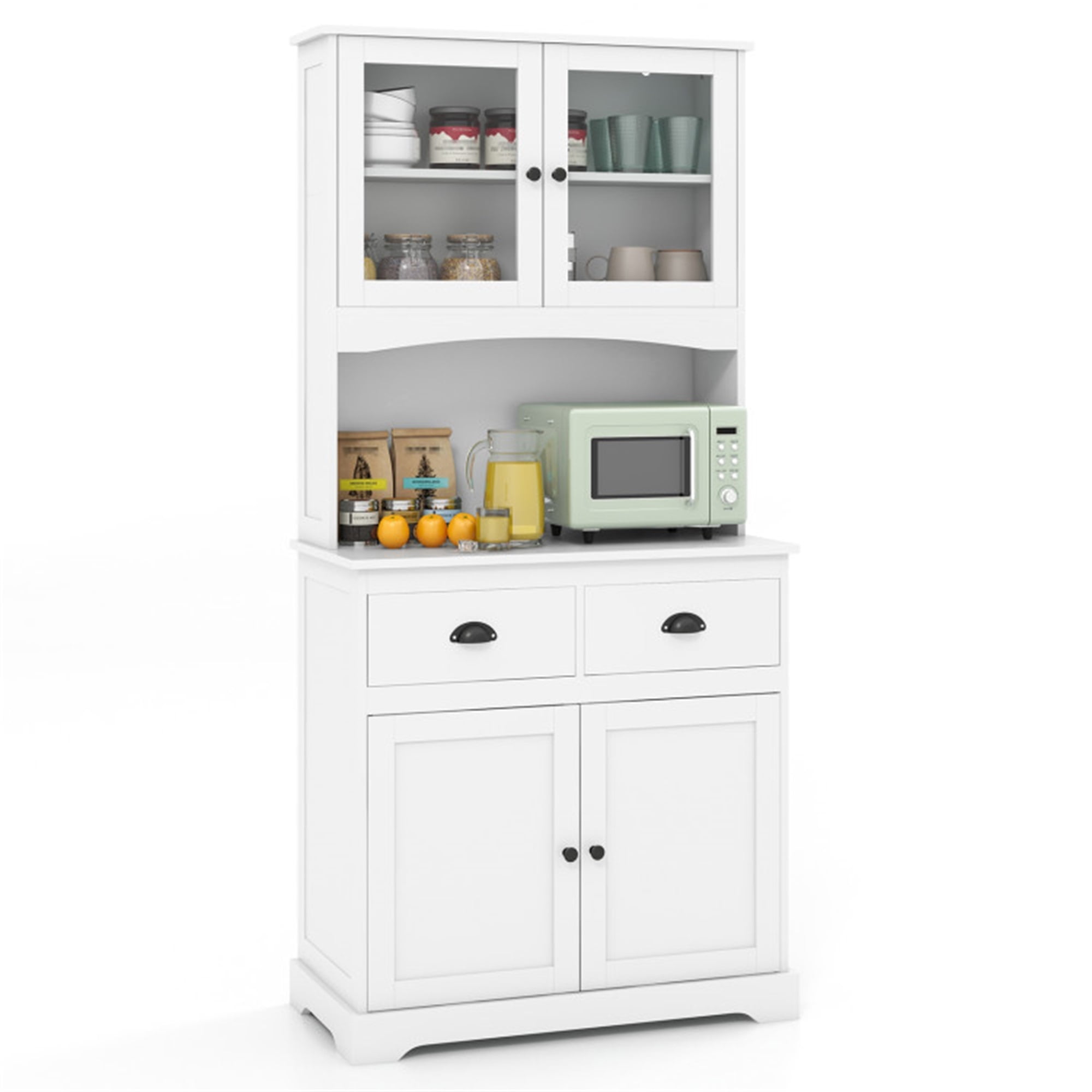 Demi Bonn Kitchen Storage Cabinet, Buffet Sideboard, Tall Sideboard with 2 Drawers and Adjustable Shelves, for Dining Room, Kitchen, Living Room, White