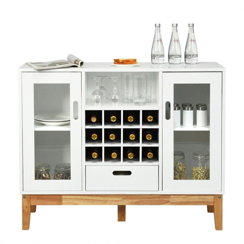 Finihen Kitchen Storage Cabinet, Buffet Sideboard, Wood Wine Storage Cabinet Sideboard Console Buffet Server, for Dining Room, Kitchen, Living Room, White