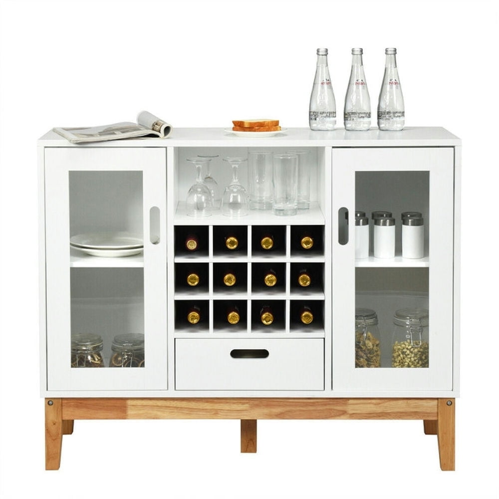 Demi Bonn Kitchen Storage Cabinet, Buffet Sideboard, Wood Wine Storage Cabinet Sideboard Console Buffet Server, for Dining Room, Kitchen, Living Room, White