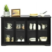 Demi Bonn Kitchen Storage Cabinet, Buffet Sideboard, with Glass Sliding Door, for Dining Room, Kitchen, Living Room, Black