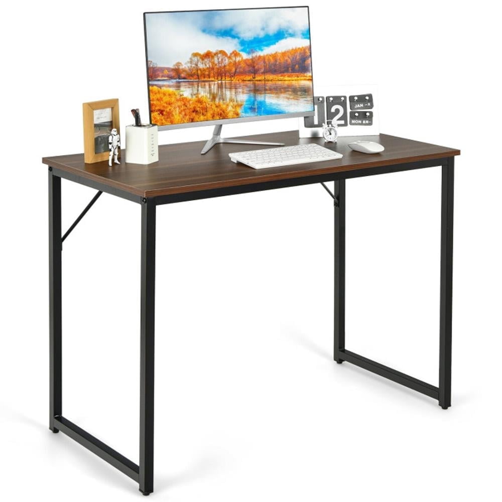 Demi Bonn L Shaped Computer Desk and Writing Workstation for Home and Office, Brown