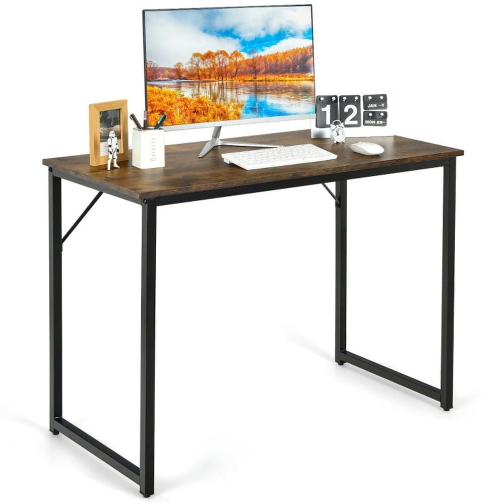 Demi Bonn L Shaped Computer Desk and Writing Workstation for Home and Office, Rustic Brown