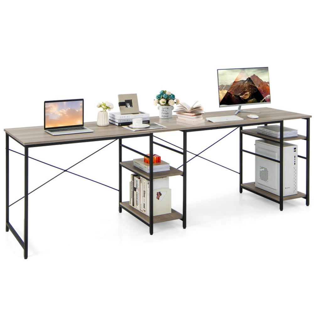Finihen L Shaped Computer Desk with 4 Storage Shelves and Cable Holes, Small Home Office Desk Study Writing Table, Gray Finihen L Shaped Computer Desk with 4 Storage Shelves and Cable Holes, Small Home Office Desk Study Writing Table, Gray