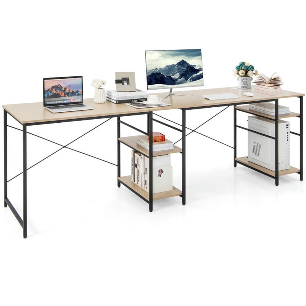 Demi Bonn L Shaped Computer Desk with 4 Storage Shelves and Cable Holes, Small Home Office Desk Study Writing Table, Natural