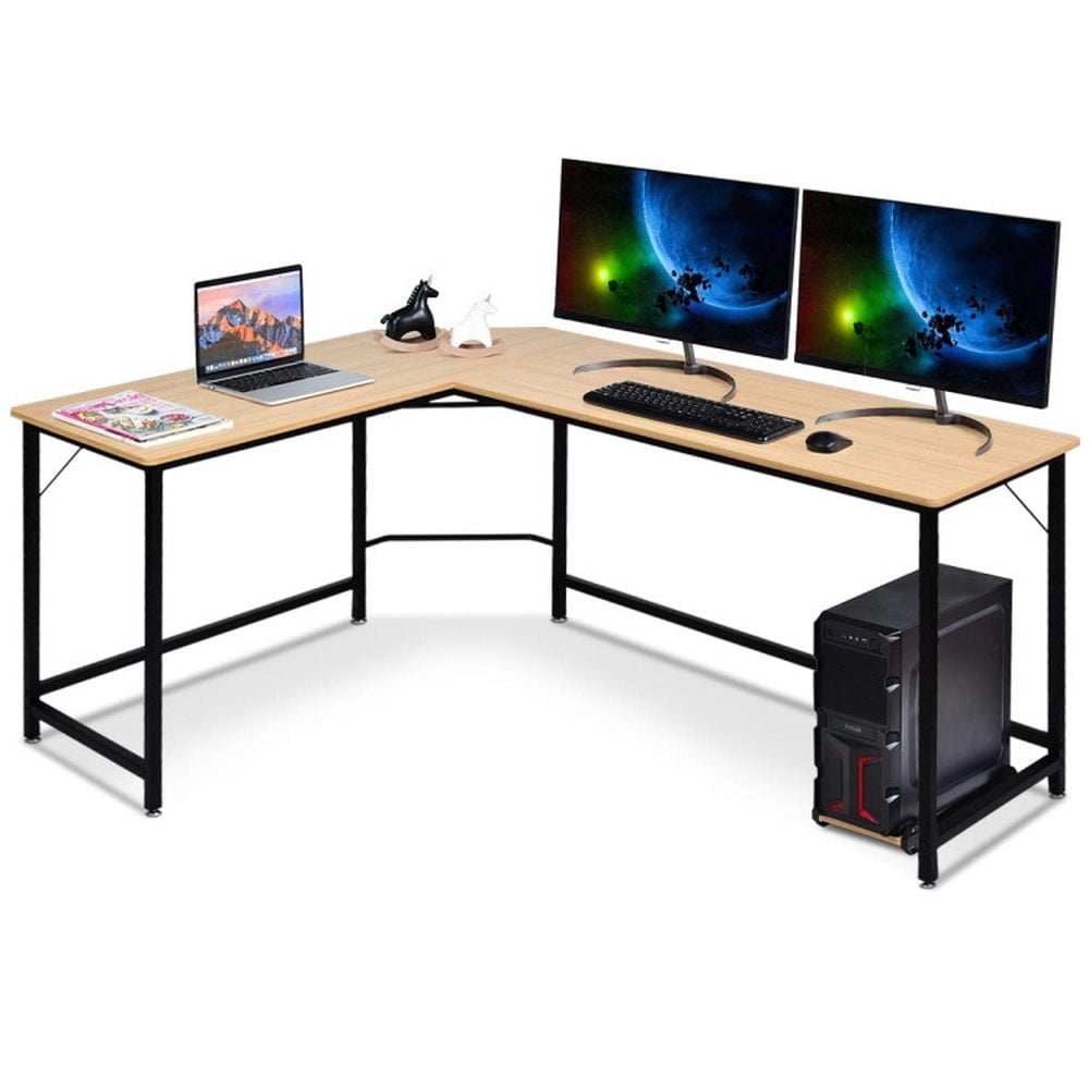 Demi Bonn L Shaped Desk Corner Computer Desk PC Laptop Gaming Table Workstation, Small Home Office Desk Study Writing Table, Beige