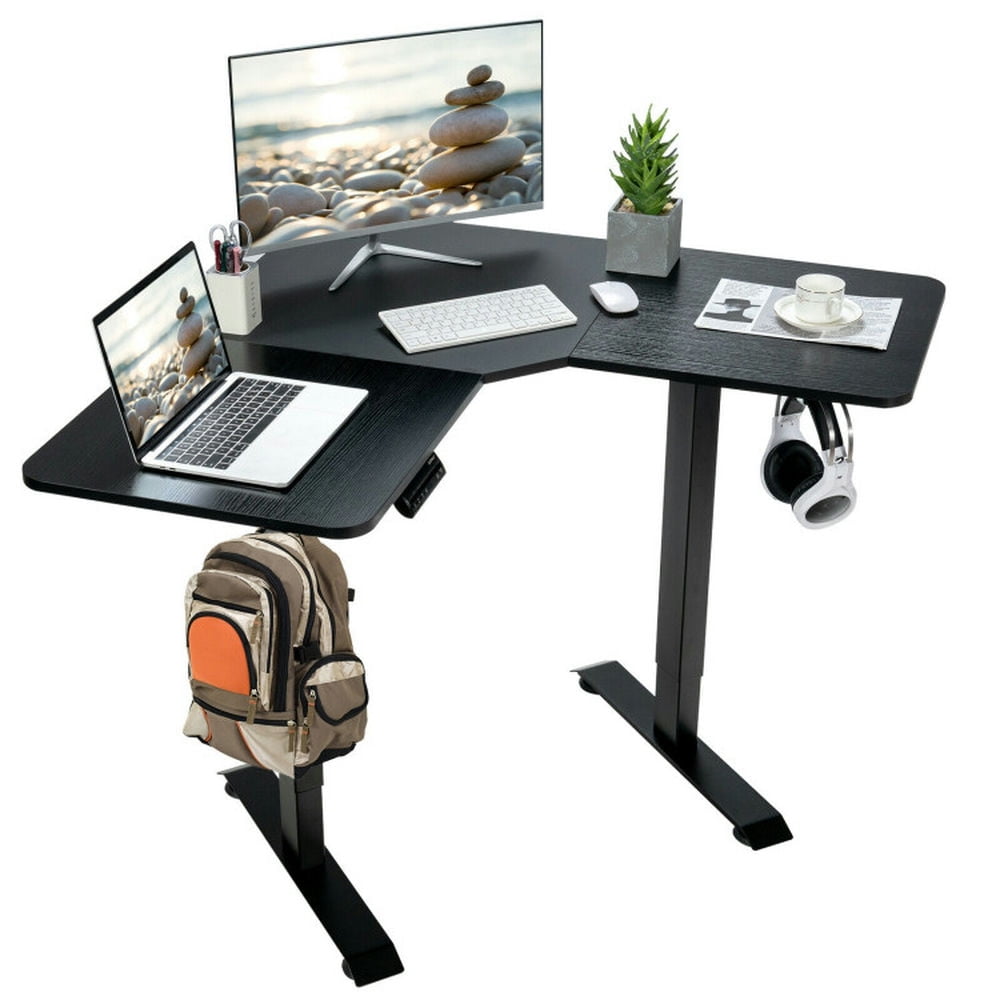 Finihen L-shaped Electric Standing Desk with 4 Memory Positions and LCD Display, Small Home Office Desk Study Writing Table, Black Finihen L-shaped Electric Standing Desk with 4 Memory Positions and LCD Display, Small Home Office Desk Study Writing Table, Black
