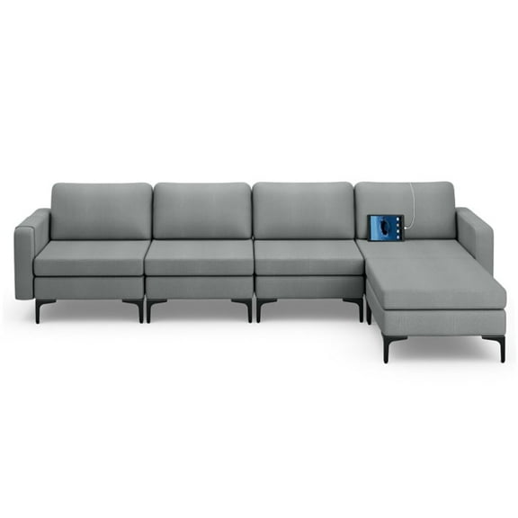 Demi Bonn L-shaped Sectional Sofa Couch, Convertible Sectional Sofa, Modular L-shaped Sectional Sofa with Reversible Ottoman and 2 USB Ports, for Living Room, Gray