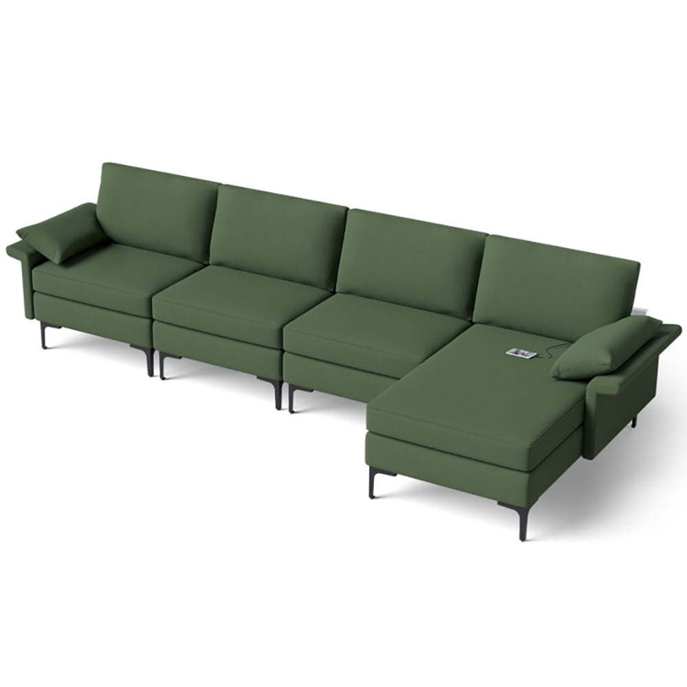 Finihen L-shaped Sectional Sofa Couch, Convertible Sectional Sofa, Extra Large L-shaped Sectional Sofa with Reversible Chaise and 2 USB Ports for 4-5 People, for Living Room, Army Green Finihen L-shaped Sectional Sofa Couch, Convertible Sectional Sofa, Extra Large L-shaped Sectional Sofa with Reversible Chaise and 2 USB Ports for 4-5 People, for Living Room, Army Green