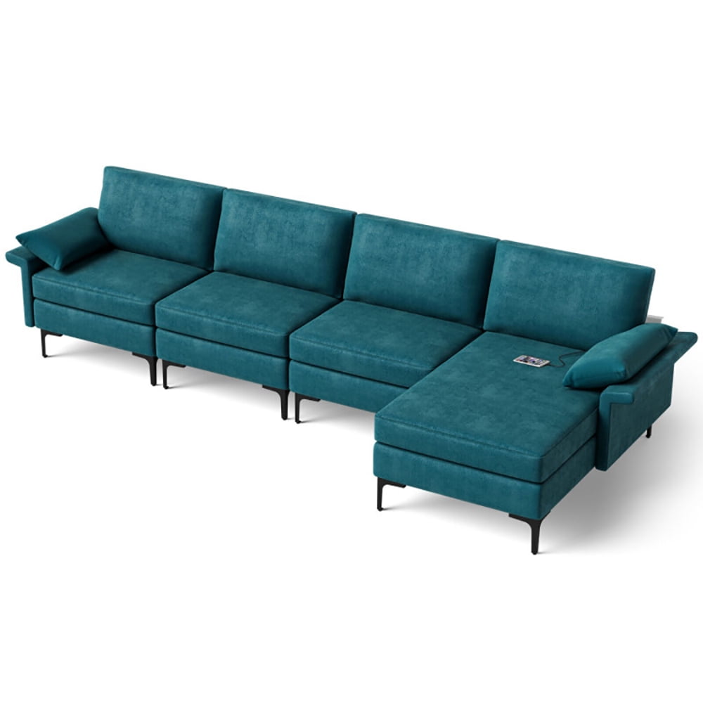 Finihen L-shaped Sectional Sofa Couch, Convertible Sectional Sofa, Extra Large L-shaped Sectional Sofa with Reversible Chaise and 2 USB Ports for 4-5 People, for Living Room, Peacock Blue Finihen L-shaped Sectional Sofa Couch, Convertible Sectional Sofa, Extra Large L-shaped Sectional Sofa with Reversible Chaise and 2 USB Ports for 4-5 People, for Living Room, Peacock Blue