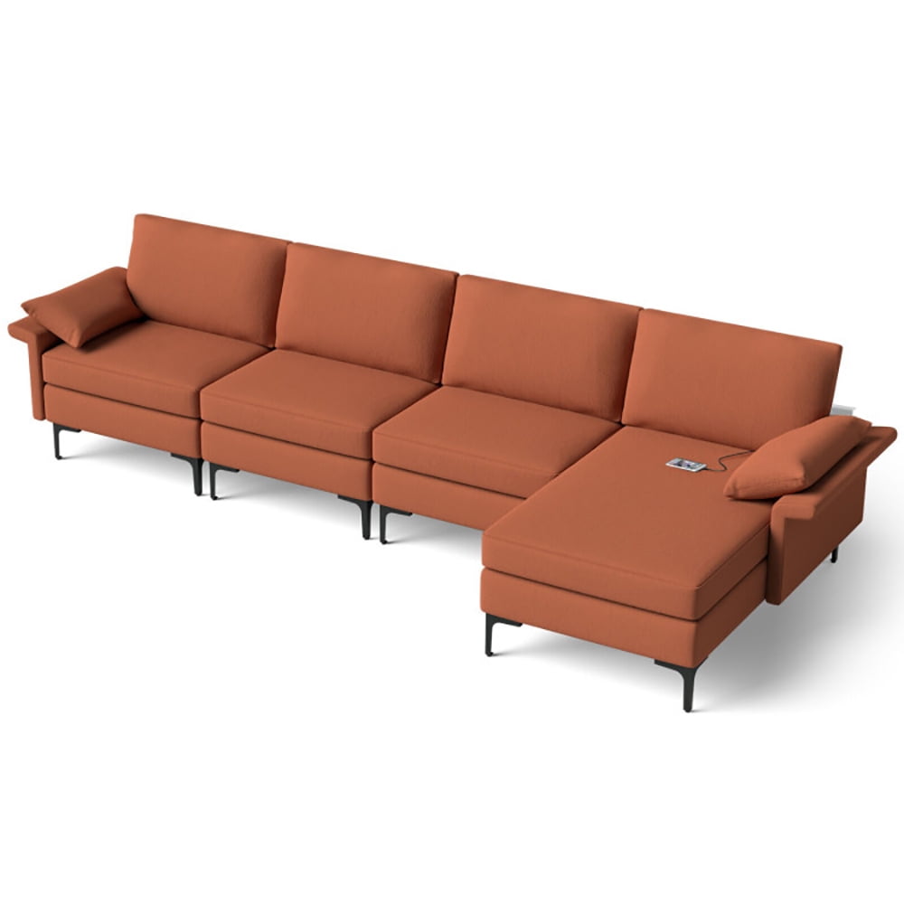 Finihen L-shaped Sectional Sofa Couch, Convertible Sectional Sofa, Extra Large L-shaped Sectional Sofa with Reversible Chaise and 2 USB Ports for 4-5 People, for Living Room, Rust Red Finihen L-shaped Sectional Sofa Couch, Convertible Sectional Sofa, Extra Large L-shaped Sectional Sofa with Reversible Chaise and 2 USB Ports for 4-5 People, for Living Room, Rust Red