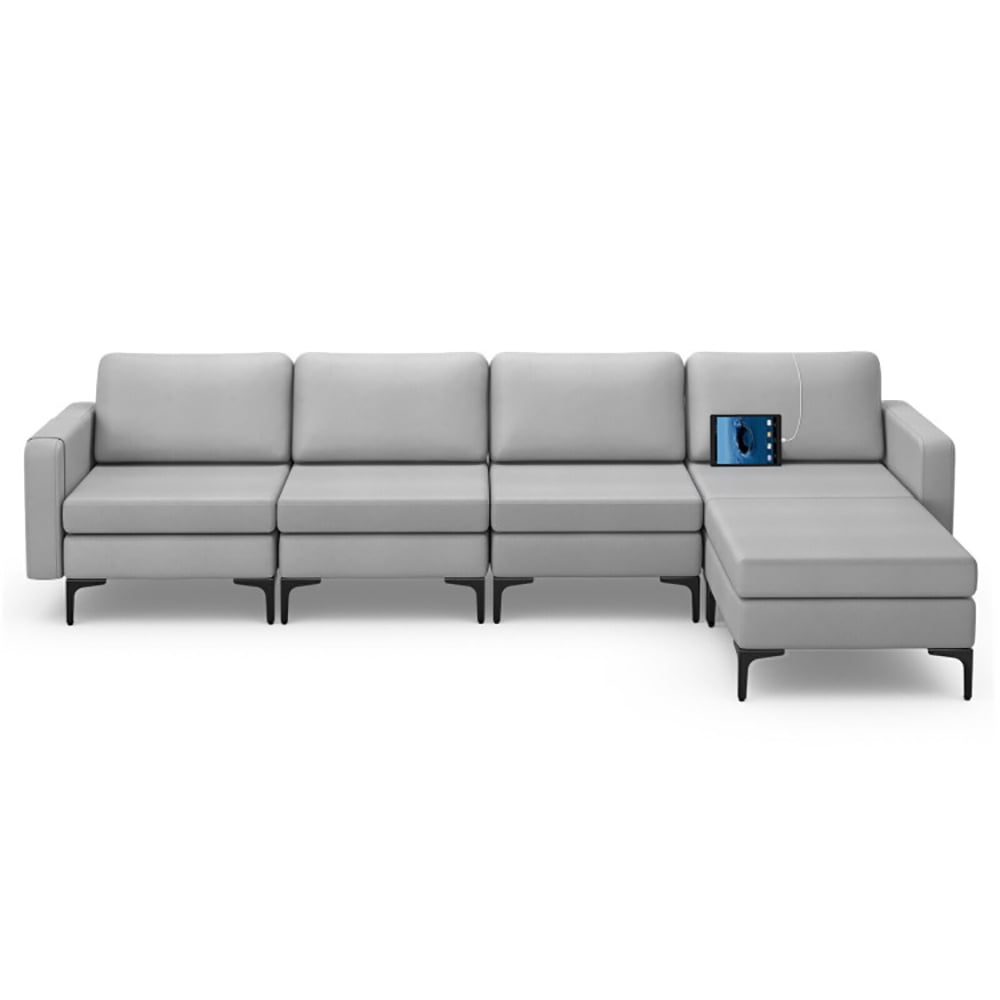 Finihen L-shaped Sectional Sofa Couch, Convertible Sectional Sofa, Modular L-shaped Sectional Sofa with Reversible Ottoman and 2 USB Ports, for Living Room, Light Gray Finihen L-shaped Sectional Sofa Couch, Convertible Sectional Sofa, Modular L-shaped Sectional Sofa with Reversible Ottoman and 2 USB Ports, for Living Room, Light Gray