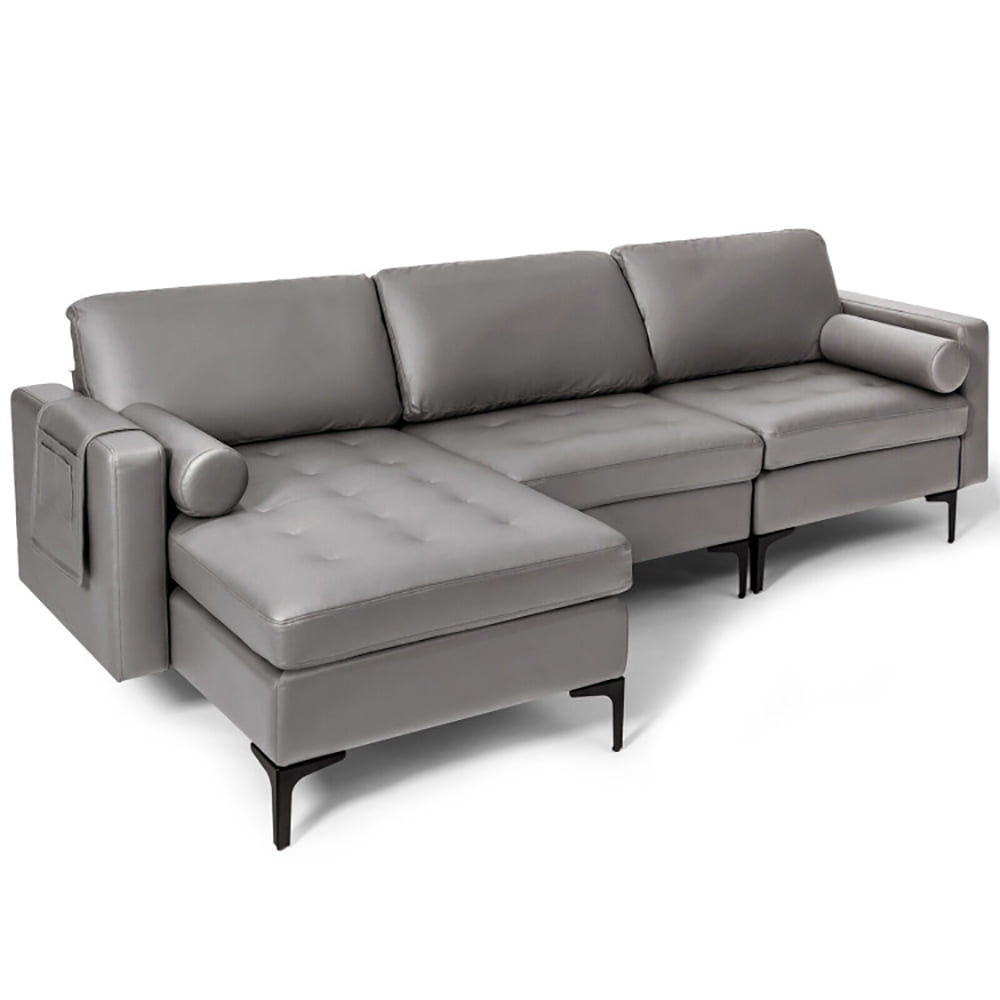 Finihen L-shaped Sectional Sofa Couch, Modular L-shaped 3-Seat Sectional Sofa with Reversible Chaise and 2 USB Ports, for Living Room, Light Gray Finihen L-shaped Sectional Sofa Couch, Modular L-shaped 3-Seat Sectional Sofa with Reversible Chaise and 2 USB Ports, for Living Room, Light Gray