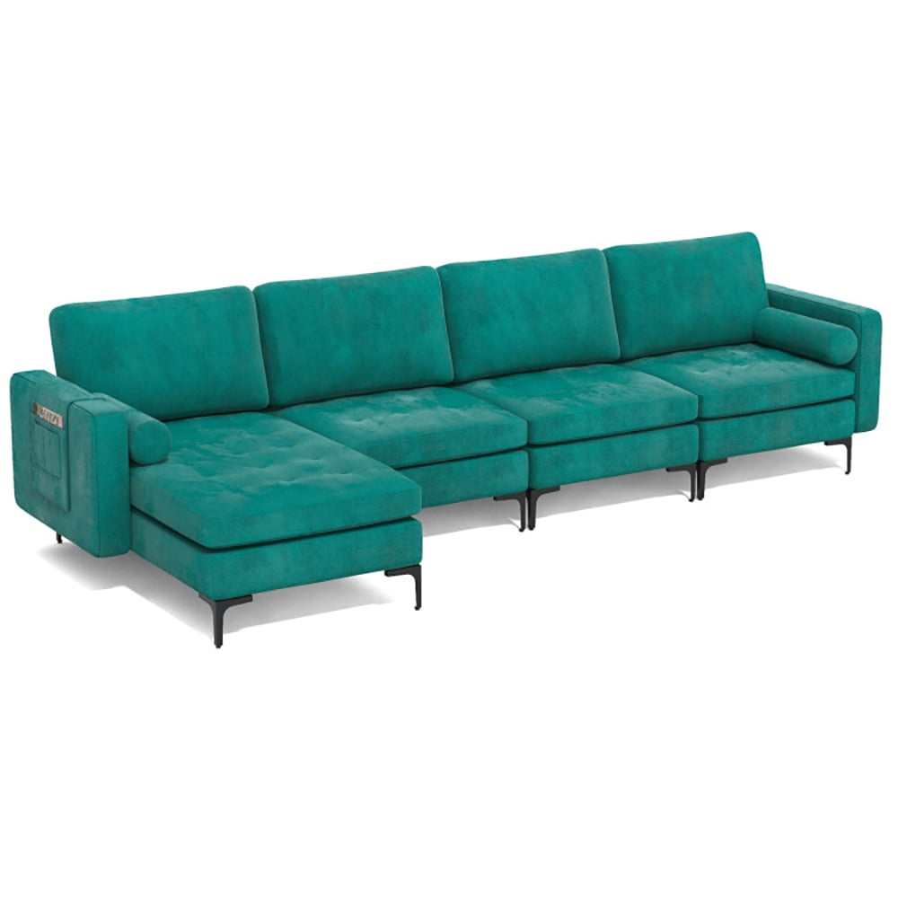 Finihen L-shaped Sectional Sofa Couch, Modular L-shaped 4-Seat Sectional Sofa with Reversible Chaise, for Living Room, Teal Finihen L-shaped Sectional Sofa Couch, Modular L-shaped 4-Seat Sectional Sofa with Reversible Chaise, for Living Room, Teal
