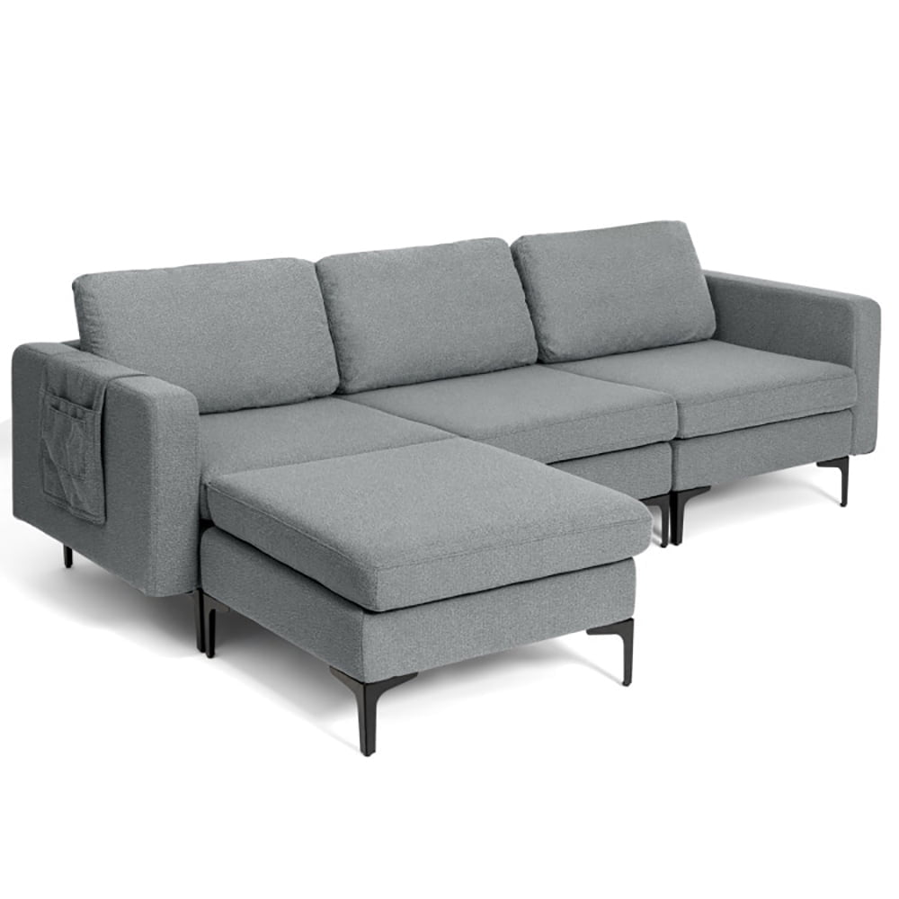 Demi Bonn L-shaped Sectional Sofa Couch, Modular L-shaped Sectional Sofa with Reversible Chaise and 2 USB Ports, for Living Room, Dark Gray