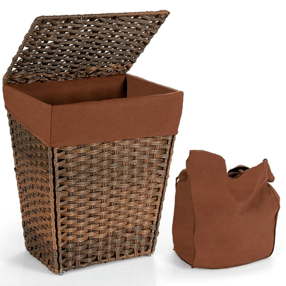Finihen Laundry Hamper, Laundry Basket, Foldable Handwoven Laundry Hamper with Removable Liner, for Bathroom, laundry Room, Brown Finihen Laundry Hamper, Laundry Basket, Foldable Handwoven Laundry Hamper with Removable Liner, for Bathroom, laundry Room, Brown