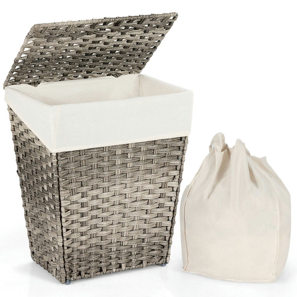 Finihen Laundry Hamper, Laundry Basket, Foldable Handwoven Laundry Hamper with Removable Liner, for Bathroom, laundry Room, Gray Finihen Laundry Hamper, Laundry Basket, Foldable Handwoven Laundry Hamper with Removable Liner, for Bathroom, laundry Room, Gray