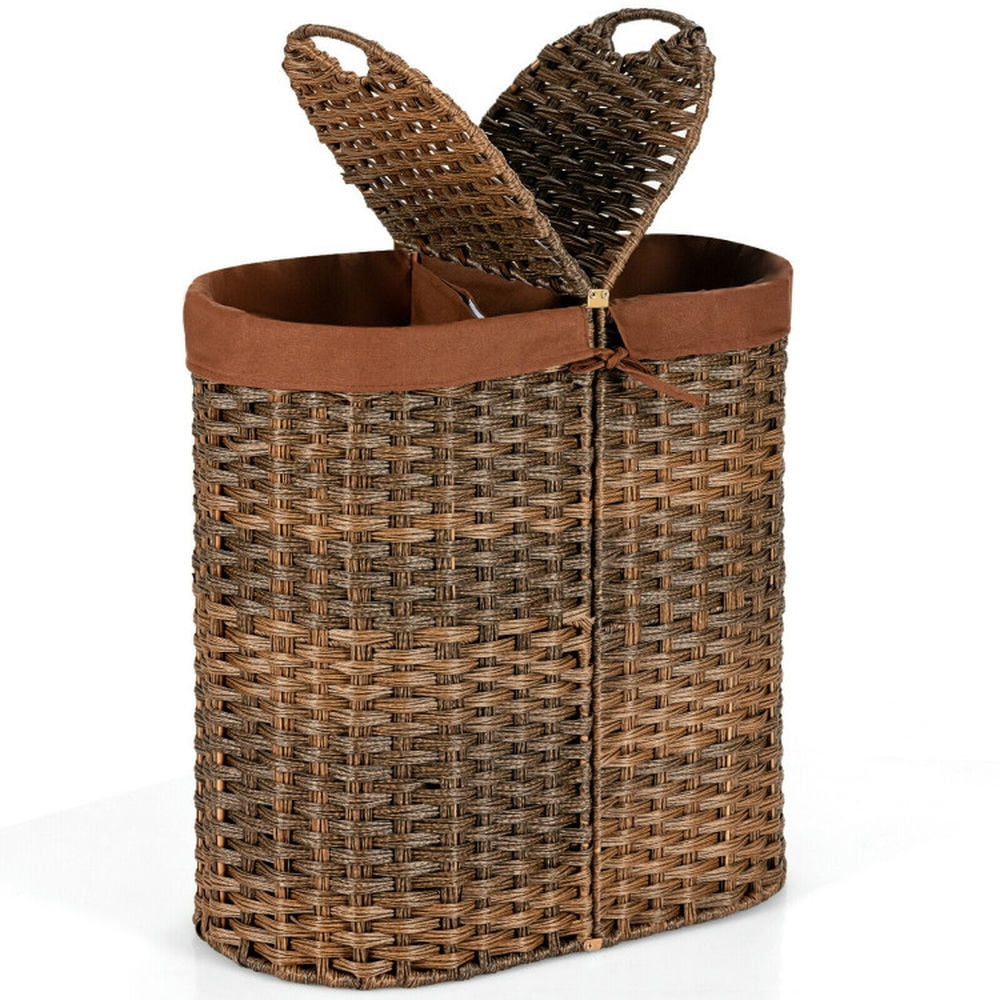 Finihen Laundry Hamper, Laundry Basket, Handwoven Laundry Hamper Basket with 2 Removable Liner Bags, for Bathroom, laundry Room, Brown Finihen Laundry Hamper, Laundry Basket, Handwoven Laundry Hamper Basket with 2 Removable Liner Bags, for Bathroom, laundry Room, Brown