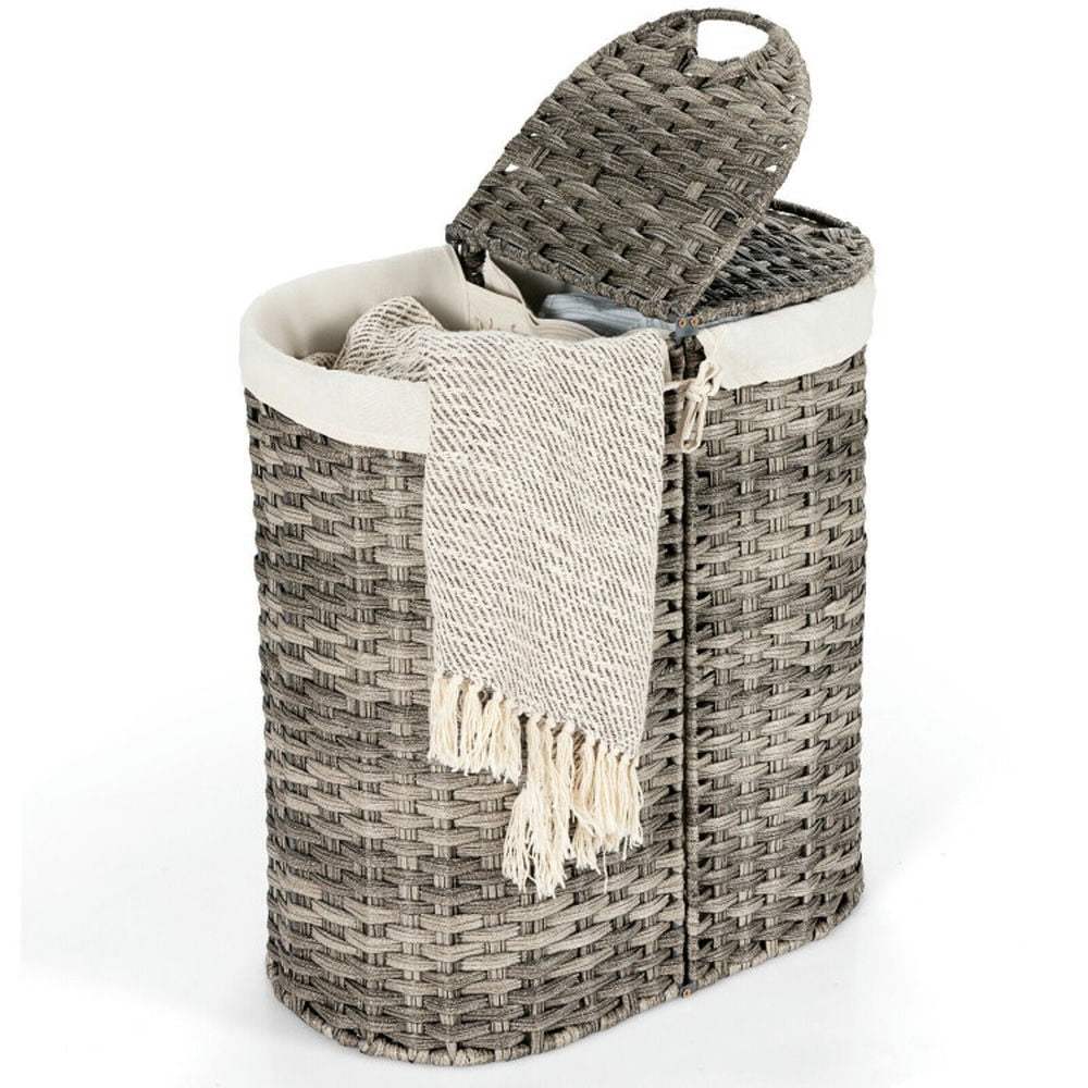Finihen Laundry Hamper, Laundry Basket, Handwoven Laundry Hamper Basket with 2 Removable Liner Bags, for Bathroom, laundry Room, Gray Finihen Laundry Hamper, Laundry Basket, Handwoven Laundry Hamper Basket with 2 Removable Liner Bags, for Bathroom, laundry Room, Gray