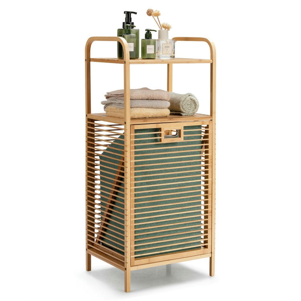 Finihen Laundry Hamper, Laundry Basket, Tilt-out Bamboo Laundry Hamper with 2-Tier Shelf and Removable Liner, for Bathroom, laundry Room, Natural Finihen Laundry Hamper, Laundry Basket, Tilt-out Bamboo Laundry Hamper with 2-Tier Shelf and Removable Liner, for Bathroom, laundry Room, Natural