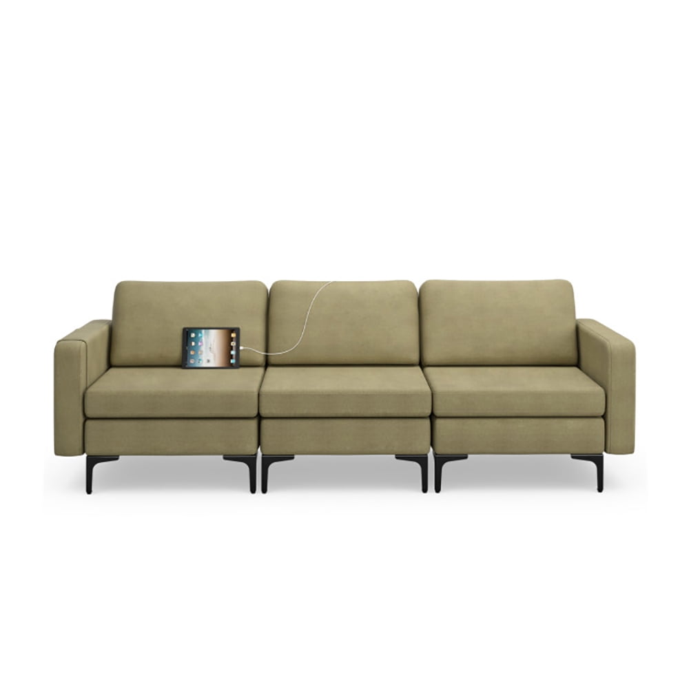 Finihen Leather Sofa, 3-Seat Sofa, Convertible Leather Sofa Couch with Magazine Pockets 3-Seat with 2 USB Port, for Living Room, Bedroom, Green Finihen Leather Sofa, 3-Seat Sofa, Convertible Leather Sofa Couch with Magazine Pockets 3-Seat with 2 USB Port, for Living Room, Bedroom, Green