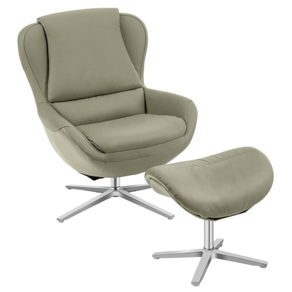 Finihen Leather Soft Upholstered Recliner with Ottoman Footrest, 360° Swivel Leather Lounge Chair with Ottoman and Aluminum Alloy Base, for Living Room, Bedroom, Gray Finihen Leather Soft Upholstered Recliner with Ottoman Footrest, 360° Swivel Leather Lounge Chair with Ottoman and Aluminum Alloy Base, for Living Room, Bedroom, Gray